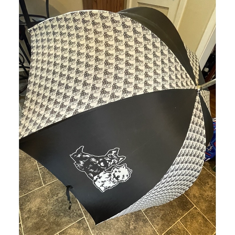 Vtg Scottie Dog‎ Umbrella Large Golf Umbrella Fox Sheffield England 47" Across